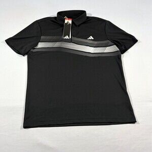 Adidas Mens Black Core Chest Stripe Short Sleeve Golf Casual Polo Shirt Sz M NWT